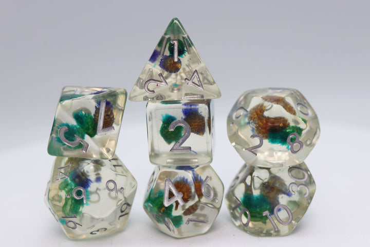 Green and Purple Flower RPG Dice Set