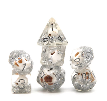 Skull & Silver Glitter RPG Dice Set